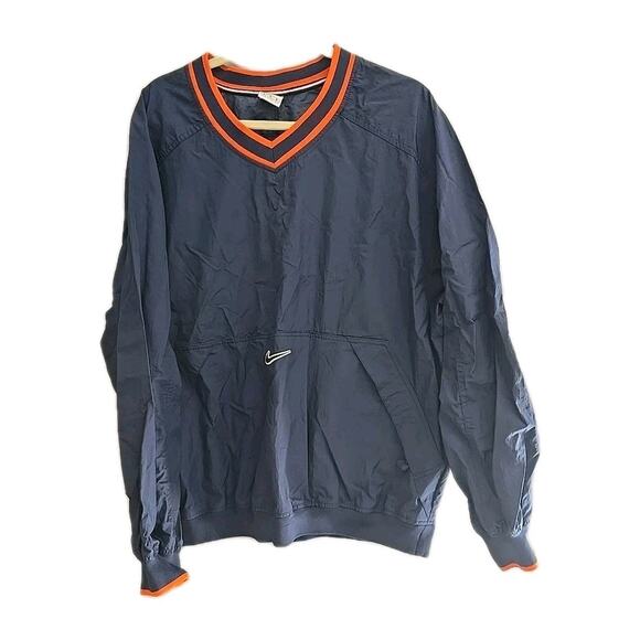 Vintage 90s Nike Navy Blue Swoosh Pullover Windbreaker Jacket Men's Size Large - Picture 1 of 6